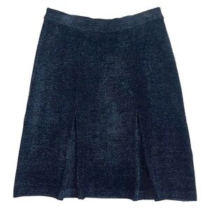 St. John Black Chenille A-Line Front Pleat Skirt